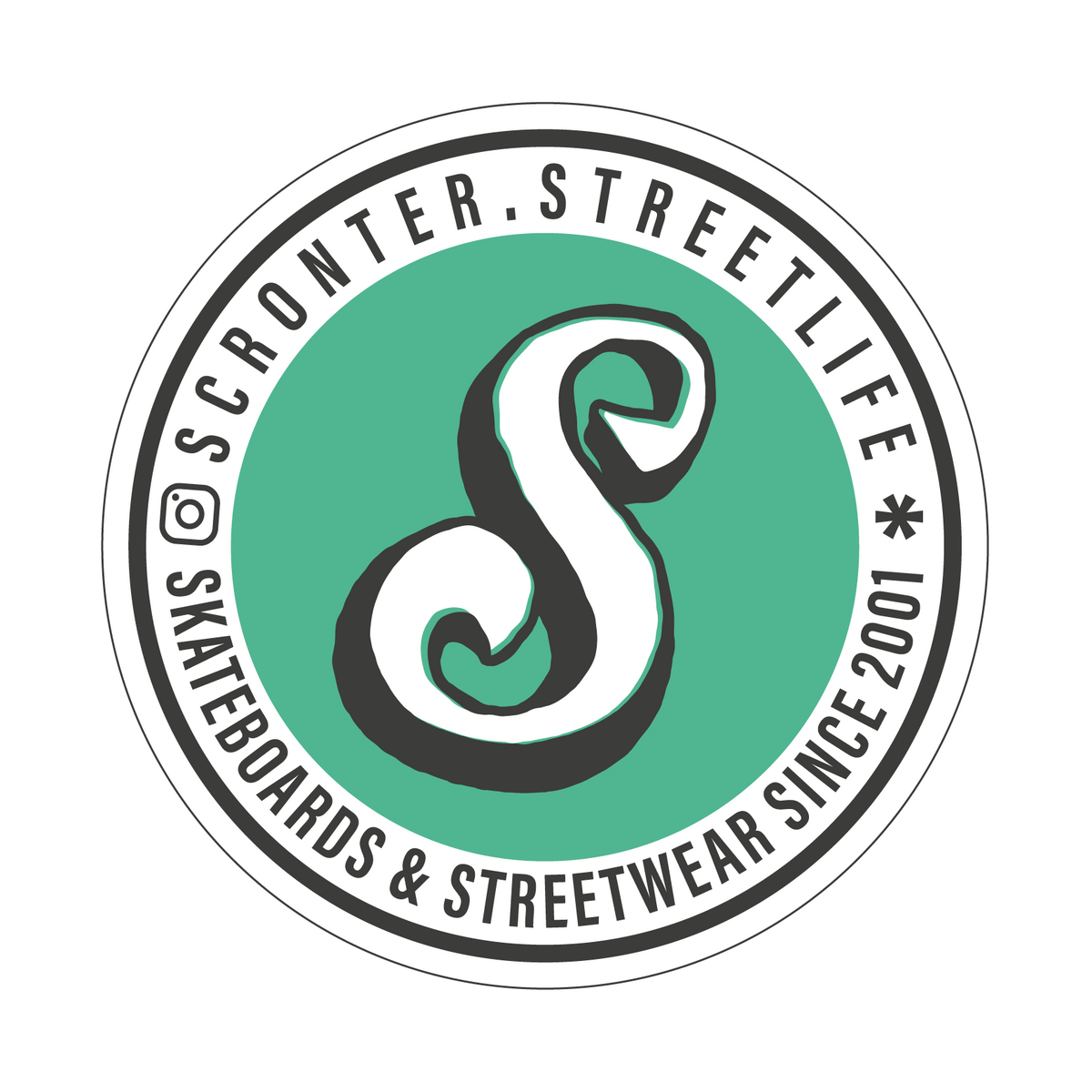 Isotipo circular Scronter Streetlife, Skateboards & Streetwear Since 2001